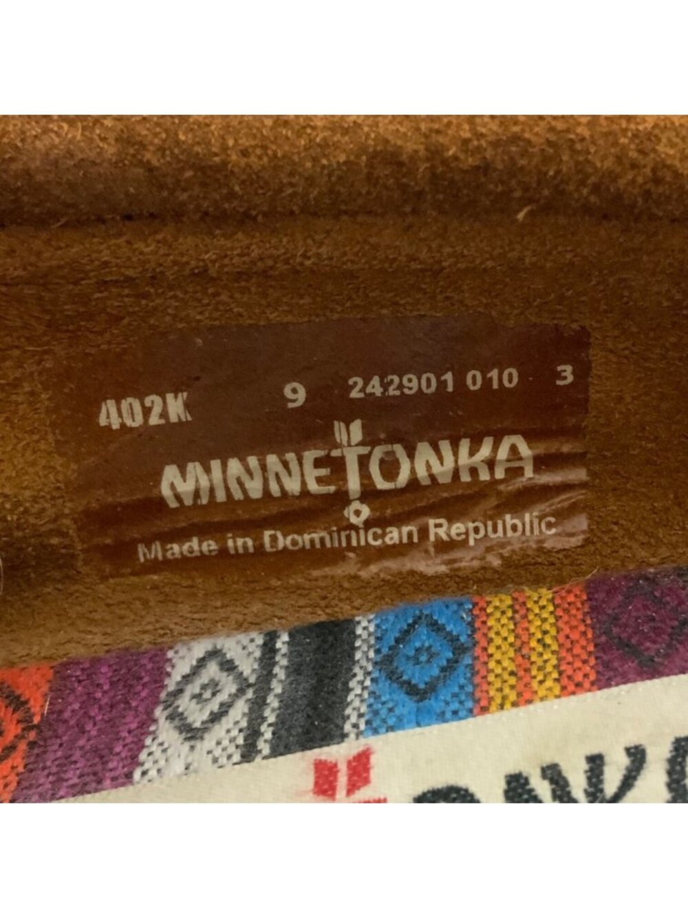 Minnetonka Womens Driving Moccasin Suede Size 9 Brown With Multicolor Accents - Picture 7 of 9